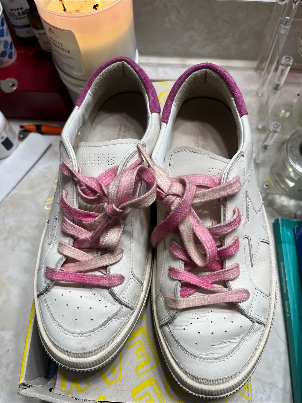 Golden Goose White Sneakers with Pink Laces